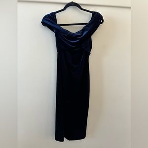 Woman's Zara navy velvet off shoulder fancy midi dress